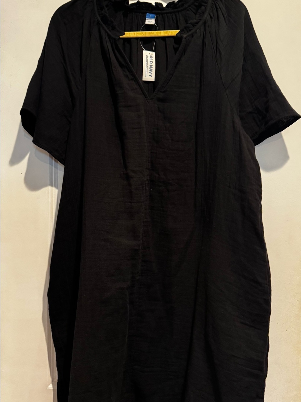 NWT Old Navy Black Gauze Midi Dress Large Ruffle Neck
